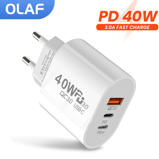 Olaf 60W PD USB Type C Charger with Quick Charge 3.0 - Fast Charging Adapter for iPhone 13, Xiaomi, Huawei, Samsung
